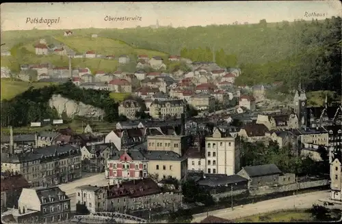 Ak Oberpesterwitz Potschappel Freital, Gesamtansicht, Rathaus