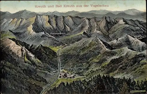 Künstler Landkarten Ak Felle, Eugen, Kreuth am Tegernsee Oberbayern, Siebenerbrück, Glashütte