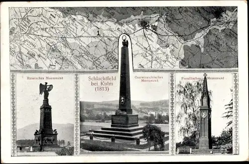 Ak Chlumec Kulm Reg. Aussig, Schlachtfeld 1813, Russisches, Österreichisches u. Preußisches Monument