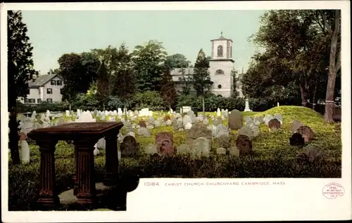 Ak Cambridge Massachusetts USA, Christ Church Churchyard