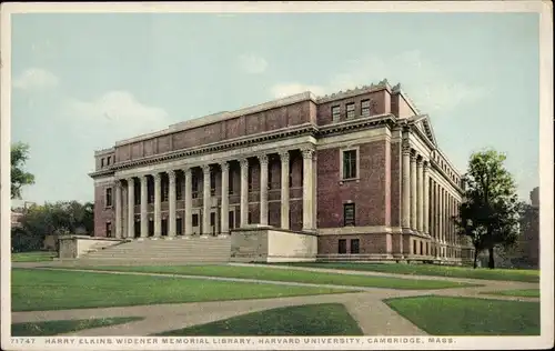 Ak Cambridge Massachusetts USA, Harvard University, Harry Elkins Widener Memorial Library