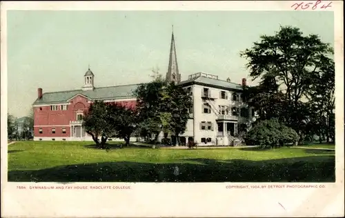 Ak Cambridge Massachusetts USA, Radcliffe College, Gymnasium und Fay House