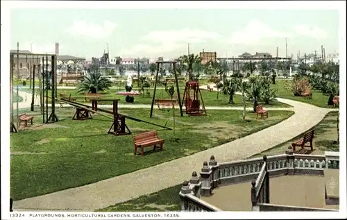 Ak Galveston Texas USA, Spielplätze, Gartengärten