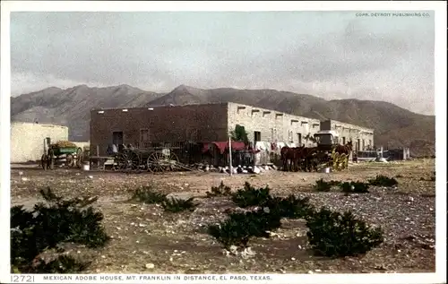 Ak El Paso Texas USA, mexikanisches Adobe House, Mount Franklin