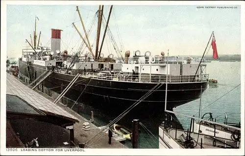 Ak USA, Verladung von Baumwolle für Liverpool