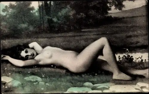 Ak Frauenakt, Po, Busen, Nackte Frau, Gemaltes Portrait