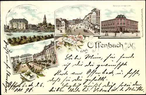 Litho Offenbach am Main Hessen, Kunstgewerbeschule, Marktplatz, Schloss