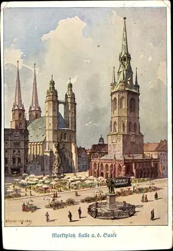 Künstler Ak Halle an der Saale, Marktplatz, Kirche