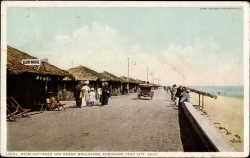 Ak Coronado Tent City Kalifornien USA, Palm Cottages und Ocean Boulevard