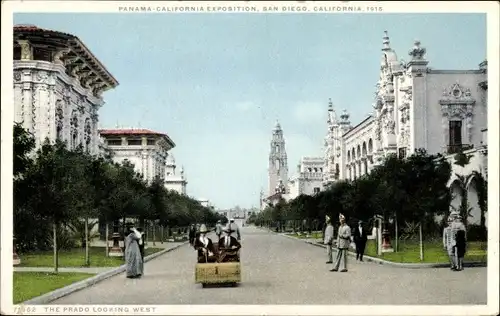 Ak San Diego, Kalifornien, USA, Panama California Exposition, der Prado mit Blick nach Westen