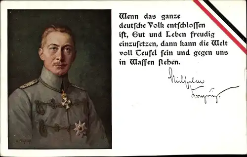 Künstler Ak Kronprinz Wilhelm von Preußen in Husarenuniform, Wenn das ganze Volk entschlossen ist