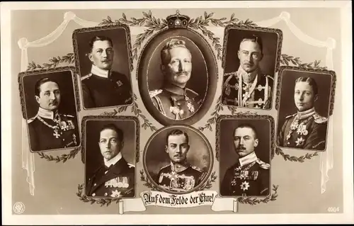 Ak Kaiser Wilhelm II. mit seinen Söhnen, Uniformen, Orden, Herzog Ernst August von Braunschweig
