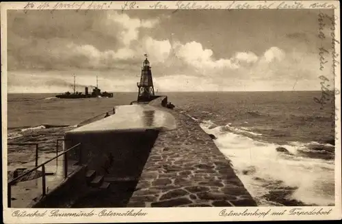 Ak Chorzelin Osternothafen Świnoujście Swinemünde Pommern, Torpedoboot, Ostmolenkopf