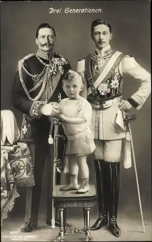 Ak Kaiser Wilhelm II., Kronprinz Wilhelm von Preußen, Erbprinz Wilhelm, Drei Generationen
