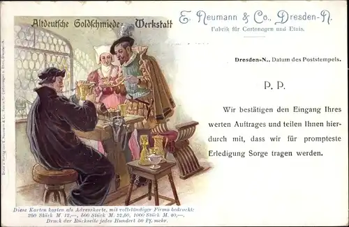 Litho Dresden Neustadt, E. Neumann & Co., Fabrik für Cartonagen und Etuis, Goldschmiede Werkstatt