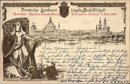 Litho Dresden Zentrum Altstadt, Deutsche Landwirtschafts Gesellschaft, 12. Wanderausstellung 1898