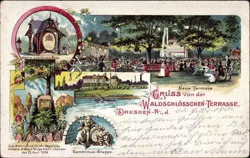 Litho Dresden Neustadt, Waldschlösschen-Terrasse, Wettin Jubiläums Fass