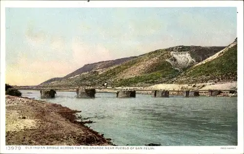 Ak Pueblo von San Felipe New Mexico USA, Old Indian Bridge über den Rio Grande