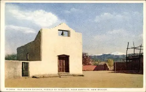 Ak Tesuque New Mexico USA, alte indische Kirche