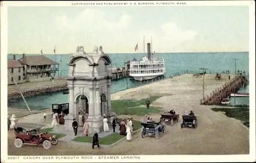 Ak Plymouth Massachusetts USA, Baldachin über Plymouth Rock - Dampferlandung