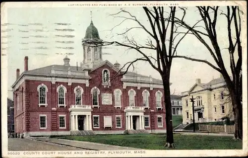 Ak Plymouth Massachusetts USA, County Court House und Registry