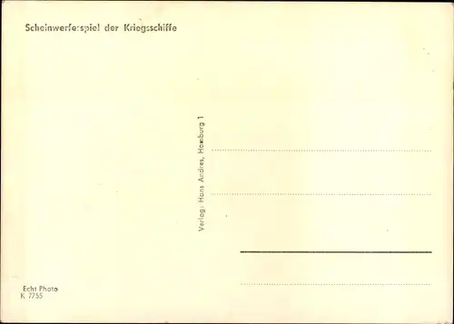 Ak Deutsches Kriegsschiff, Scheinwerferspiel bei Nacht