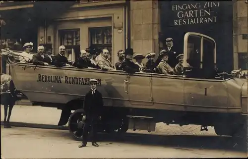 Foto Ak Berolina-Rundfahrten, Touristen-Bus, Garten-Restaurant