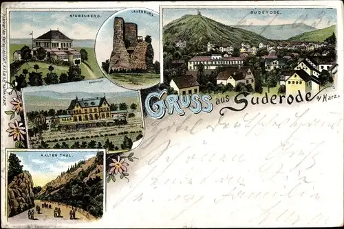 Litho Bad Suderode Quedlinburg im Harz, Stubenberg, Kaltes Thal, Bahnhof
