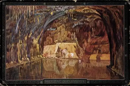 Künstler Ak Saalfeld an der Saale Thüringen, Feengrotten, Mittlere Quellgrotte