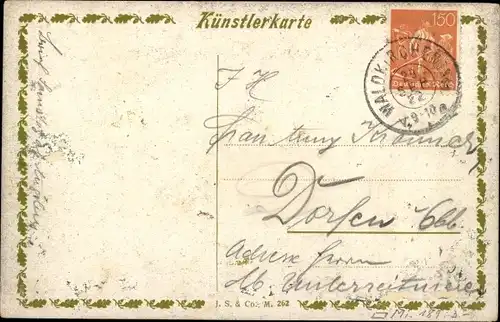 Künstler Ak Rieder, C., Blumen im Eimer, Apfel, Früchte