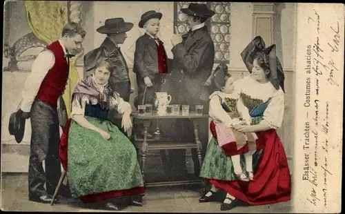 Ak Elsässer Trachten, Familienbild, Elsässerinnen