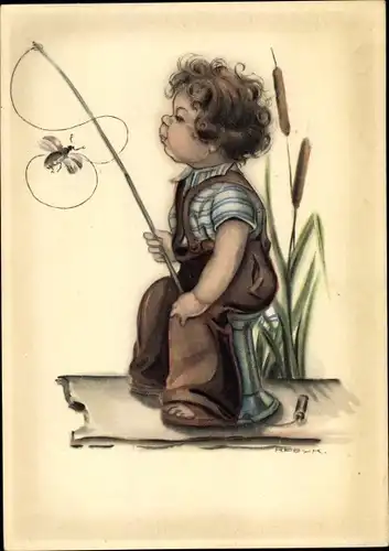 Künstler Ak Peyk, Hilla, Junge, Angler