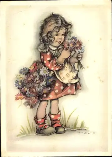 Künstler Ak Peyk, Hilla, Mädchen mit Blumen