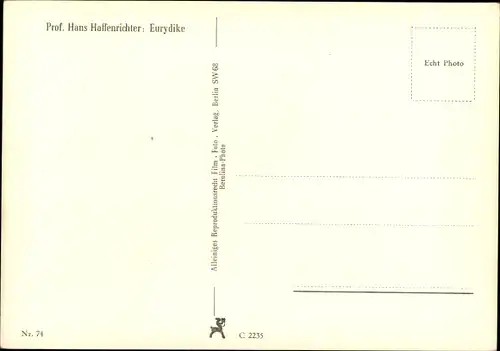 Ak Plastik, Eurydike, Hans Haffenrichter