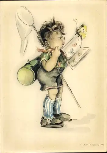 Künstler Ak Peyk, Hilla, Junge mit Schmetterlingsnetz und Album