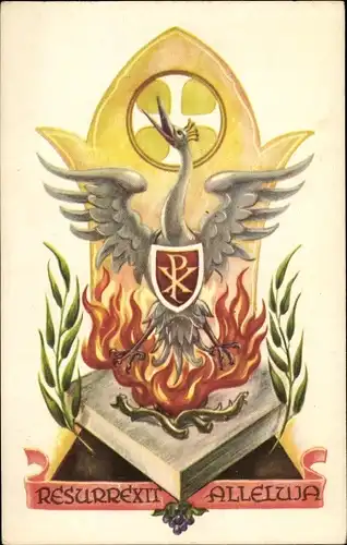 Ak Glückwunsch Ostern, Phönix, Wappen, Feuer