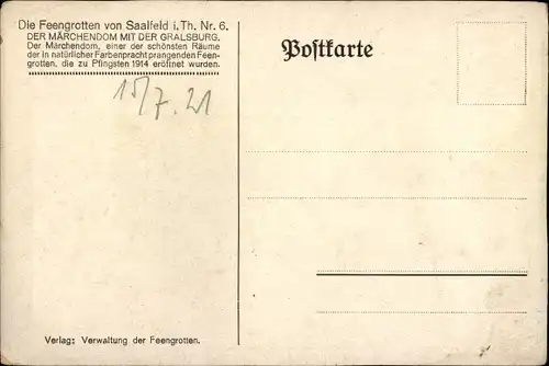 Künstler Ak Saalfeld an der Saale Thüringen, Feengrotten, Märchendom mit der Gralsburg