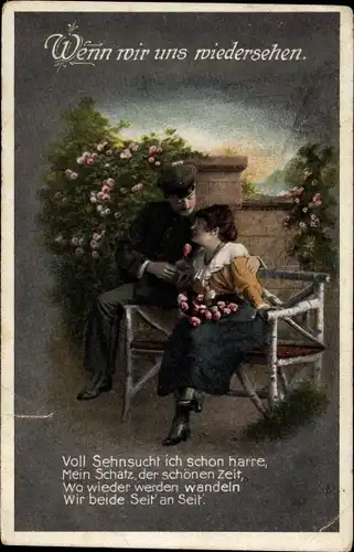 Ak Deutscher Soldat, Liebespaar, Abschied, Wenn wir uns wiedersehen...