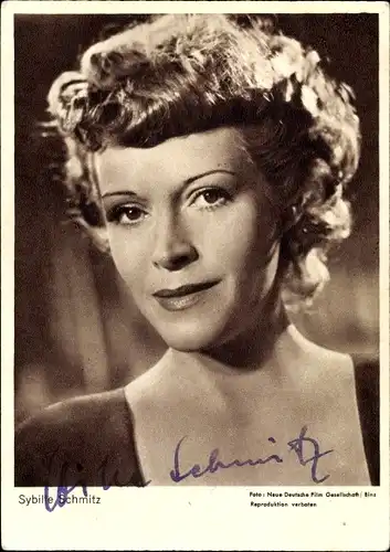 Ak Schauspielerin Sybille Schmitz, Portrait, Autogramm