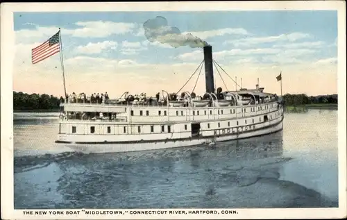 Ak Hartford Connecticut USA, Das New Yorker Boot Middletown, Connecticut River