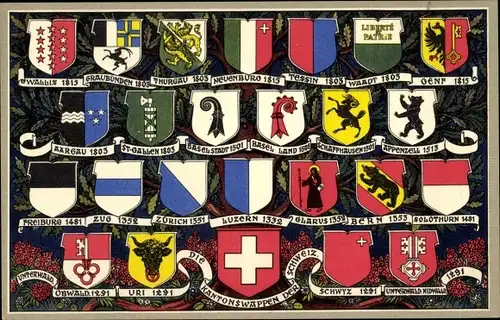 Wappen Ak Schweiz, Kantone, Bern, Solothurn, Uri, Obwald, Waadt, Genf