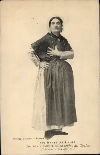 Ak Marseille, Frau in französischer Tracht, Rock, Kopfbedeckung