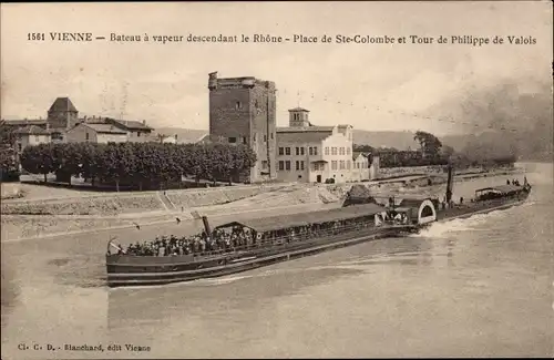 Ak Vienne Isère, Dampfschiff auf der Rhone, Place de Sainte Colombe