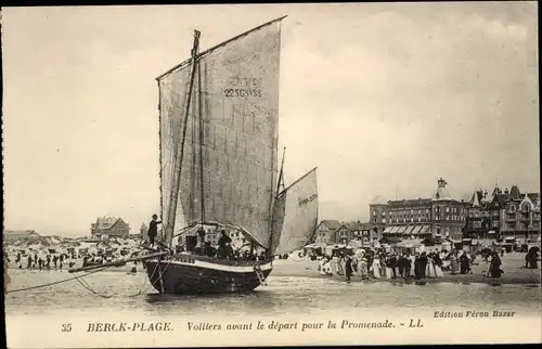 Ak Berck Plage Pas de Calais, Volliers vor der Abfahrt zur Promenade