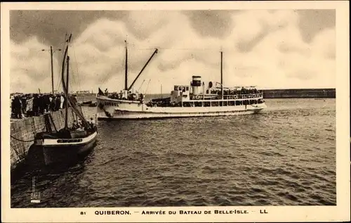 Ak Quiberon Morbihan, Ankunft des Bootes von Belle Isle