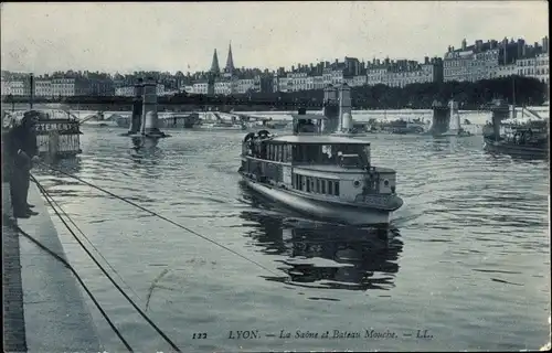 Ak Lyon Rhône, Le Saone und Bateau Mouche, Fischer
