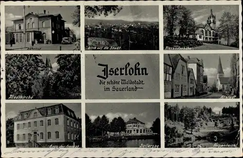 Ak Iserlohn im Märkischen Kreis, Alexanderhöhe, Seilersee, Haus der Heimat, Bahnhof