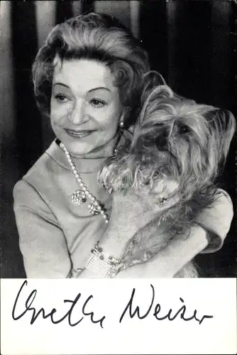 Foto Ak Schauspielerin Grethe Weiser, Portrait, Hund, Autogramm