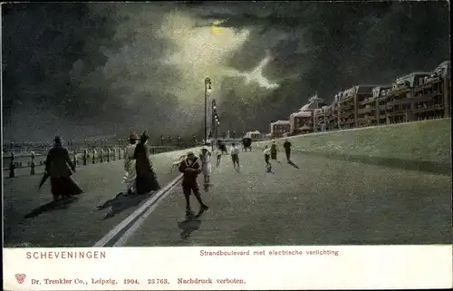 Ak Scheveningen Den Haag Südholland, Strandboulevard met electrische verlichting, Nachtansicht