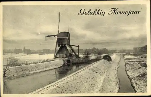 Ak Glückwunsch Neujahr, Windmühle, Fluss